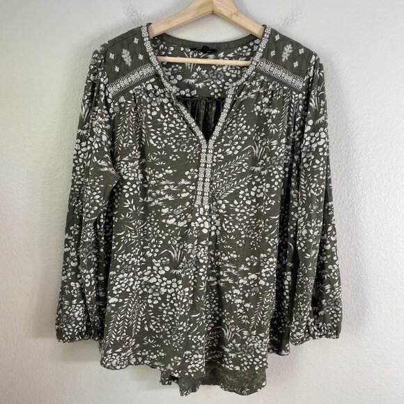 Lucky Brand Womens Plus 1X Floral Embroidered Blouse Boho Long Sleeve Shirt Top - Picture 6 of 10